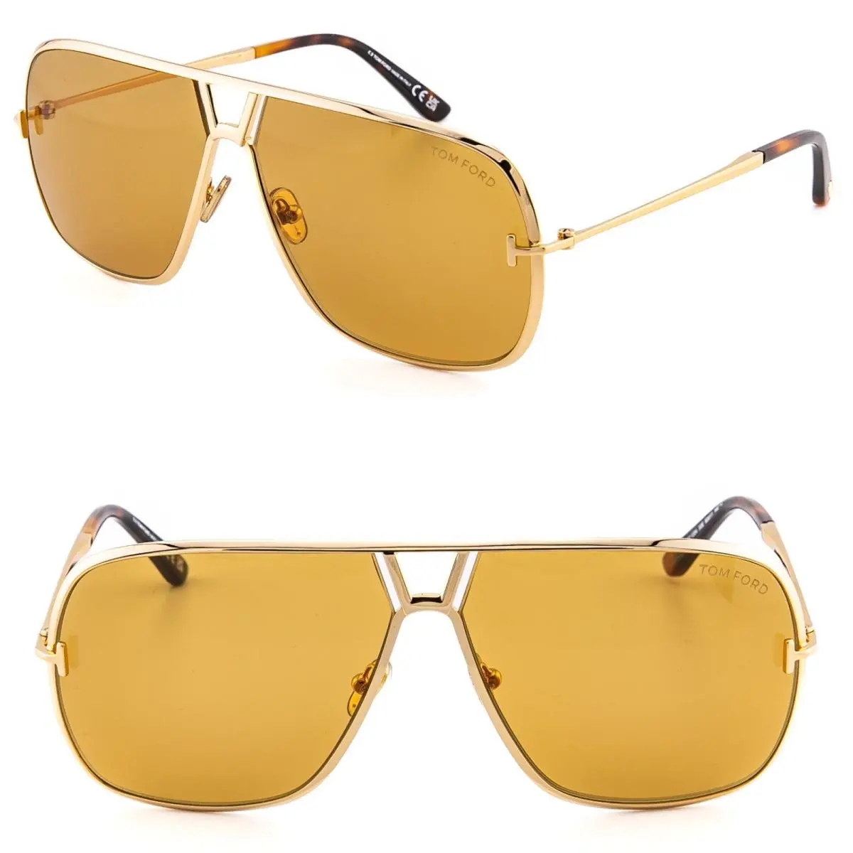 Tom Ford Stavros TF1204 30E Gold Brown Square Aviator Metal Sunglass 1204 FT1204