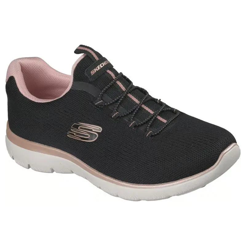 Womens Skechers Summits Brillant Glow Black Rose Gold Mesh Shoes - Black