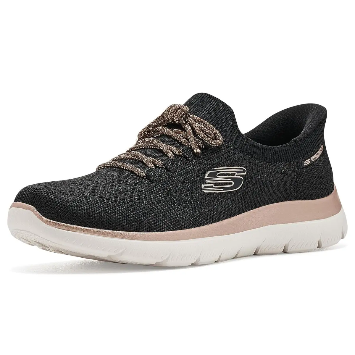 Woman`s Shoes  Summits - Crystal Dream Hands Free Slip-ins Black Rose Gold by Skechers
