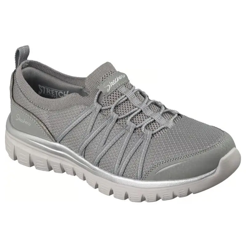 Womens Skechers Graceful Purecrush Gray Silver Mesh Shoes