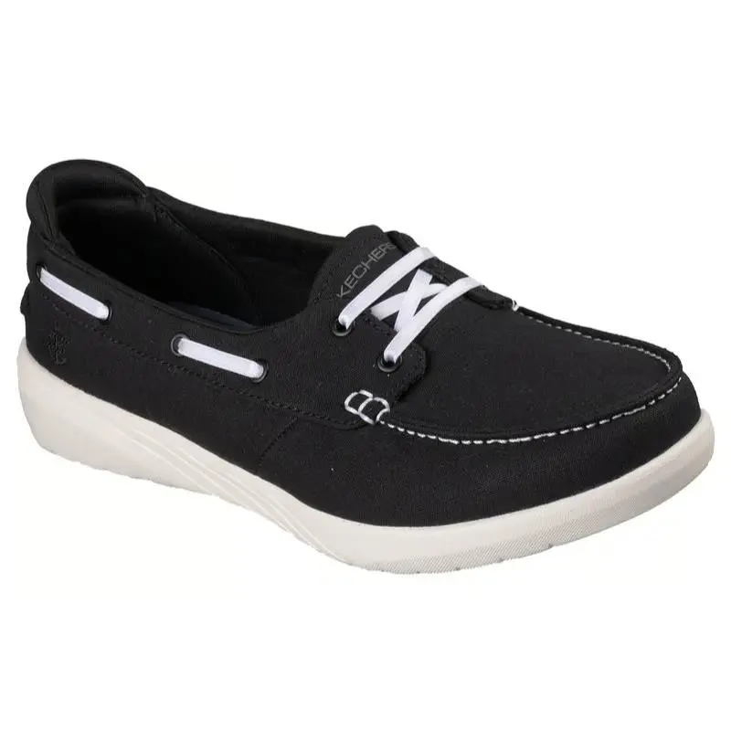 Womens Skechers Relaxed Fit Flex Adapt Oceanside Black White Canvas Shoes