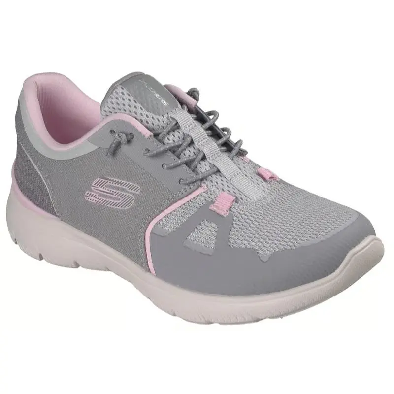 Womens Skechers Summits Steady Flow Gray Pink Mesh Shoes - Gray