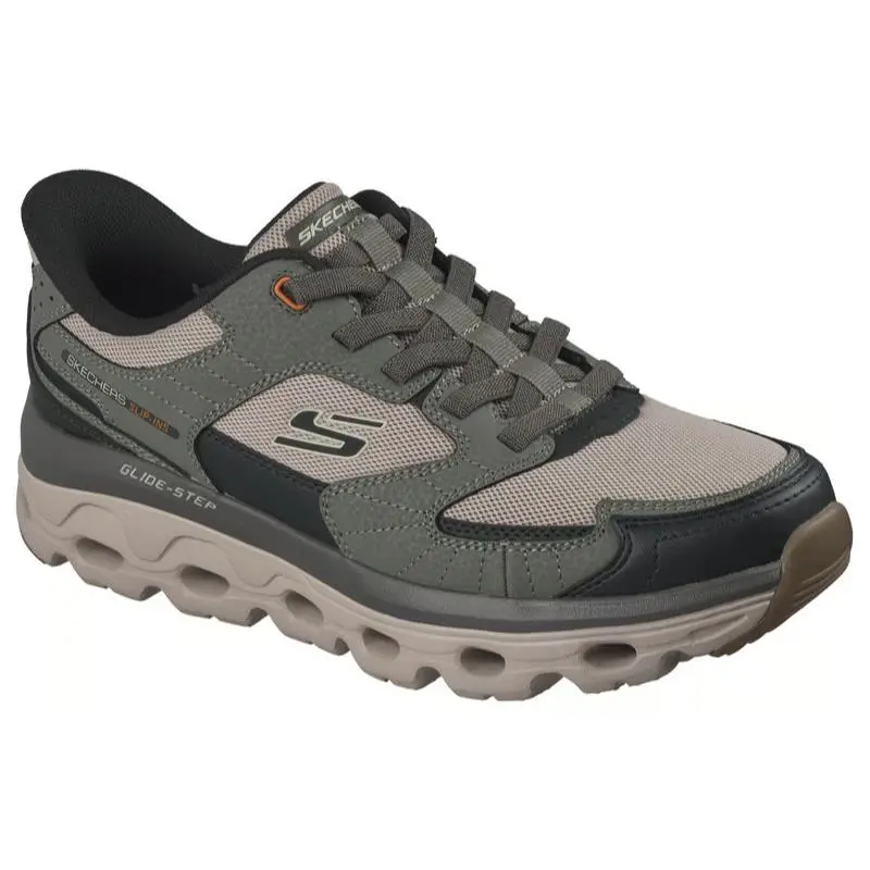 Mens Skechers Slip Ins Glide Step Sole Glover Beale Creek Olive Multi Mesh
