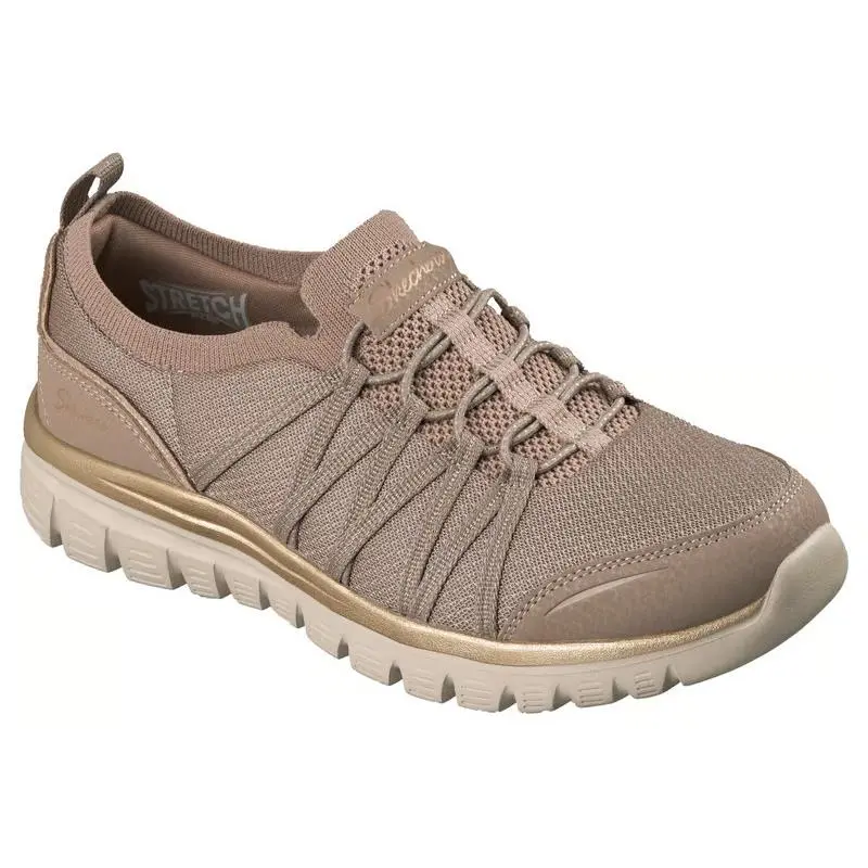 Womens Skechers Graceful Purecrush Taupe Gold Mesh Shoes