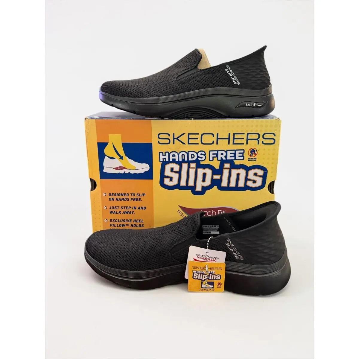 Skechers sz 11 Men`s Go Walk Arch Fit 2.0 Slip-ins Black Hands Free 2 Shoes
