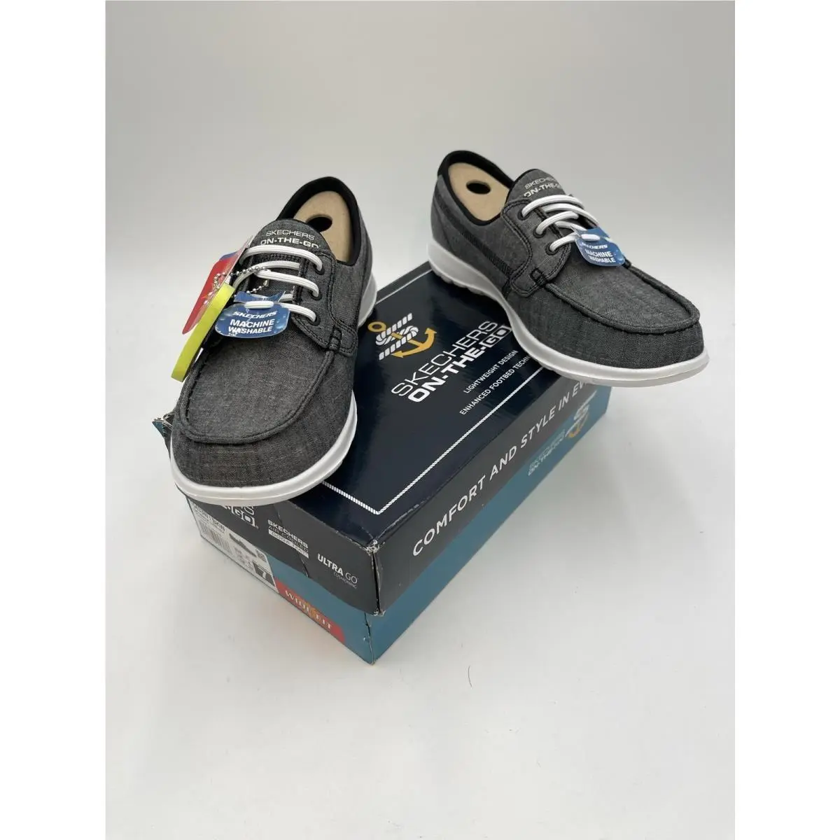 Skechers Gowalk Lite Isla Shoes Womens Black Boat Lace Up Comfort Size 7