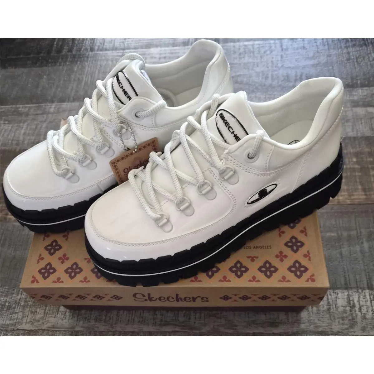 Skechers Women`s Jammers Cool Block Platform Casual Shoes White Black