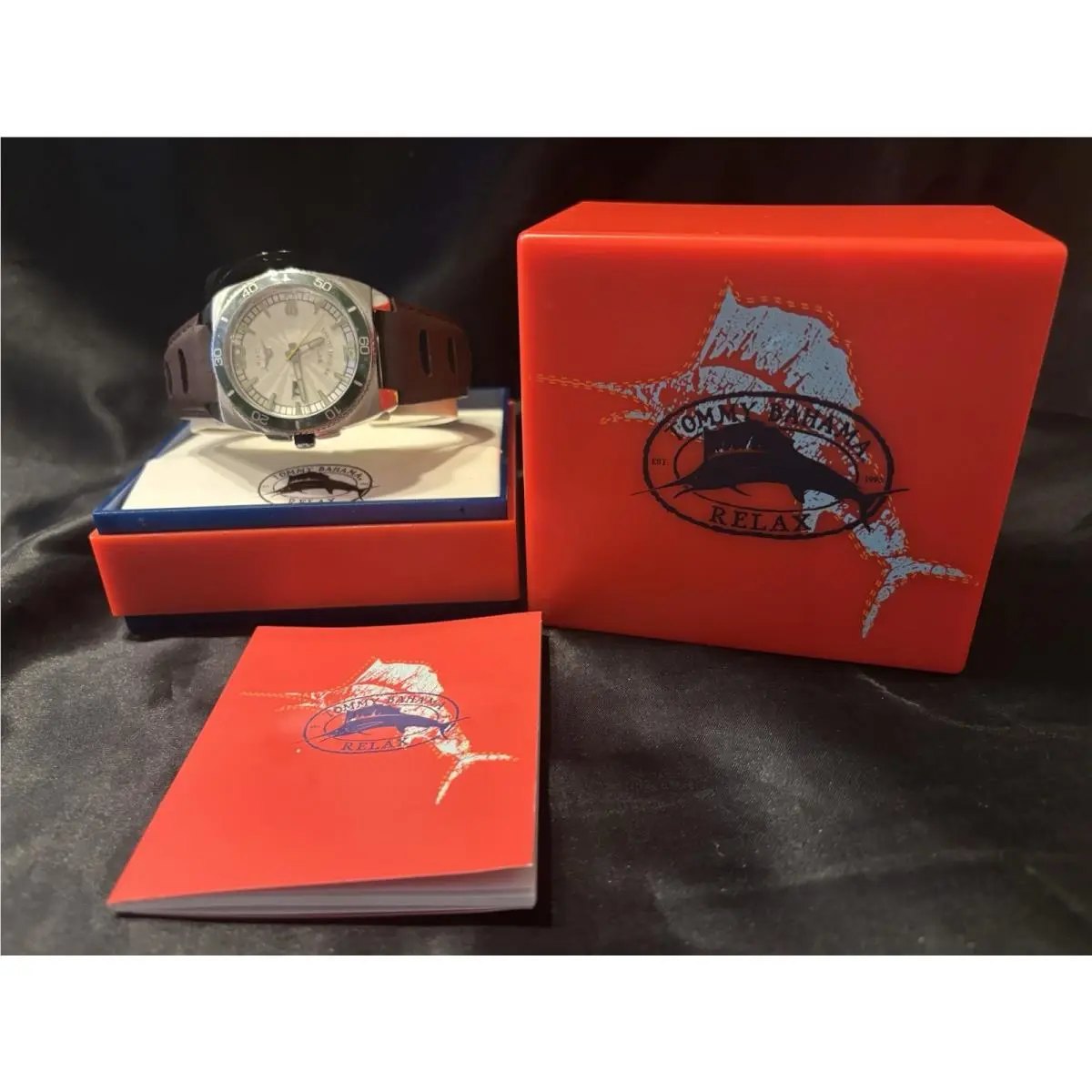 Tommy Bahama Relax Wrist Watch Brown Leather Strap Calendar - Nice