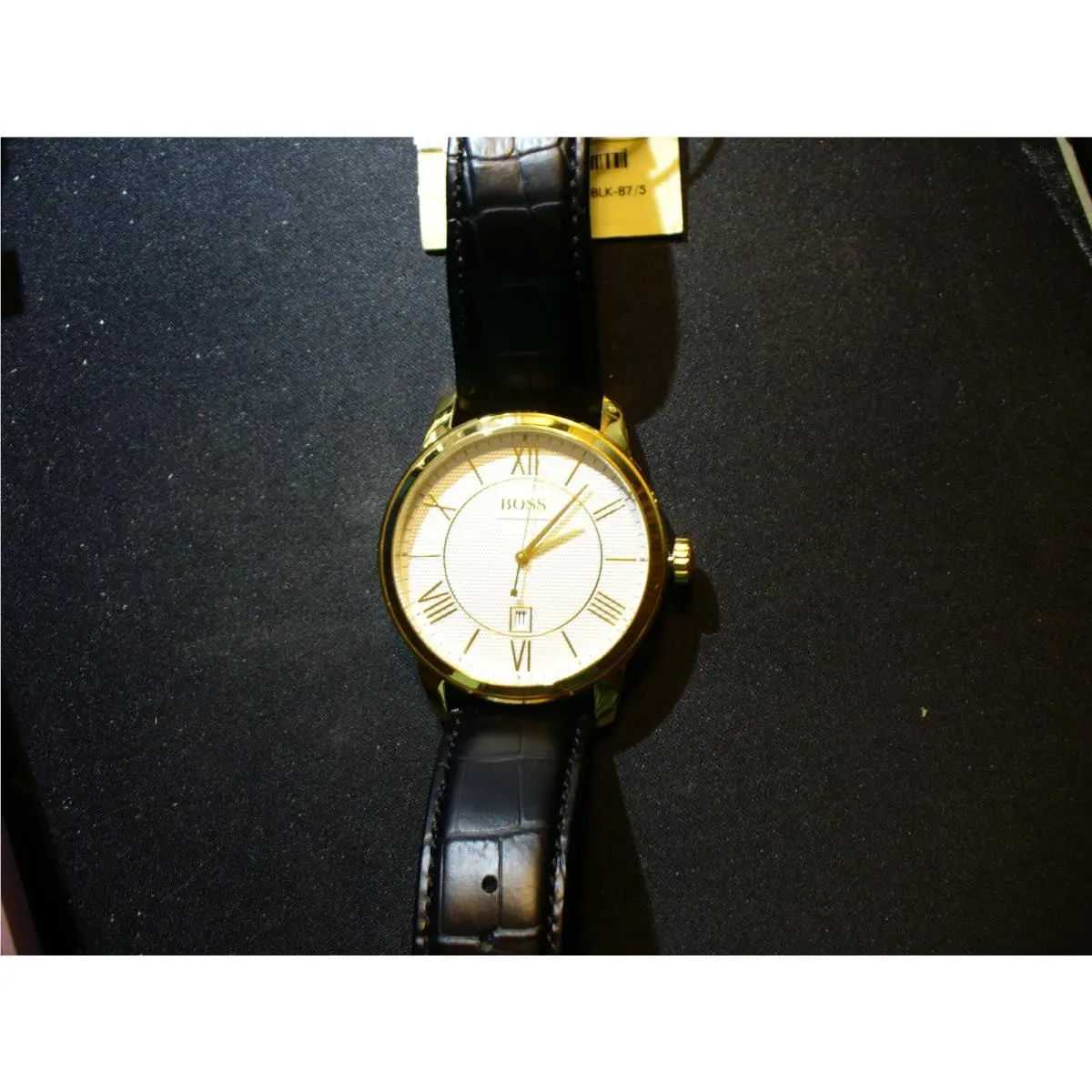Hugo Boss Gold Tone Roman Numeral Textured Dial Calendar Quartz Watch