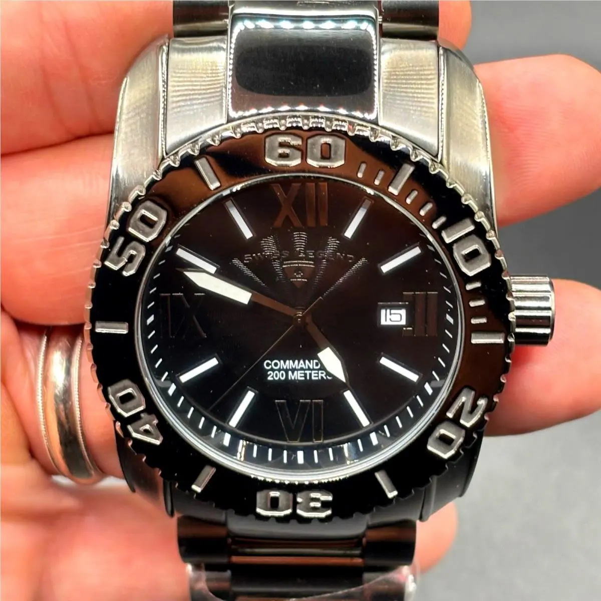 Swiss Legend Commander SL-10059-GM-104 Black Dive Ion Plated Men`s Watch Nibwt