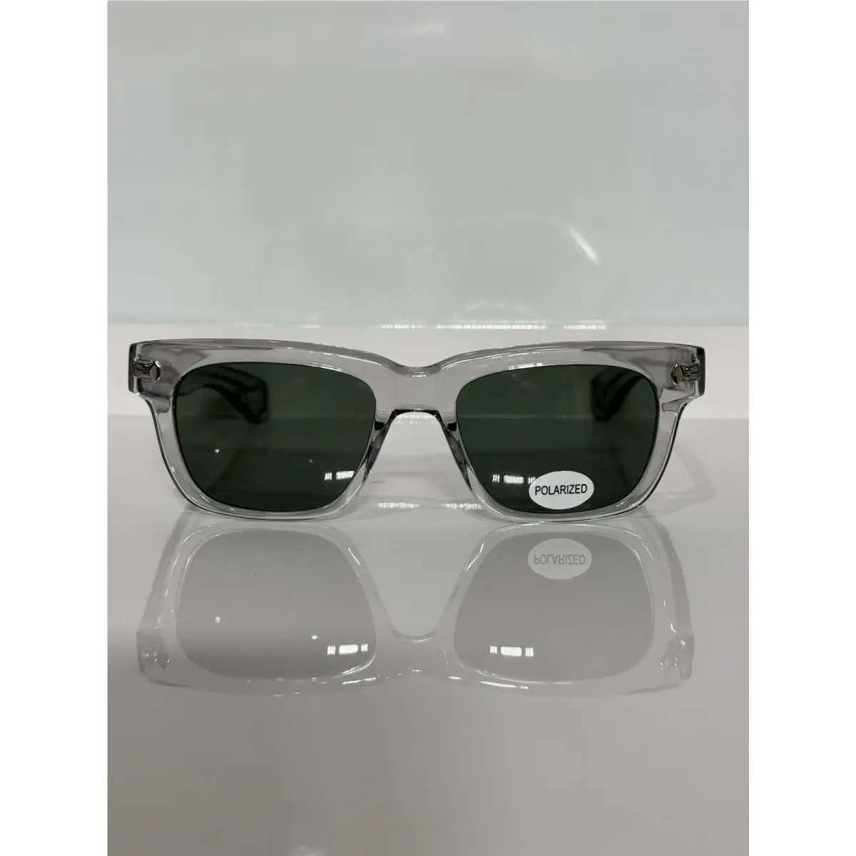 Garrett Leight Chunky Crystal Gray Acetate Custom Polarized G15 Green Sunglasses