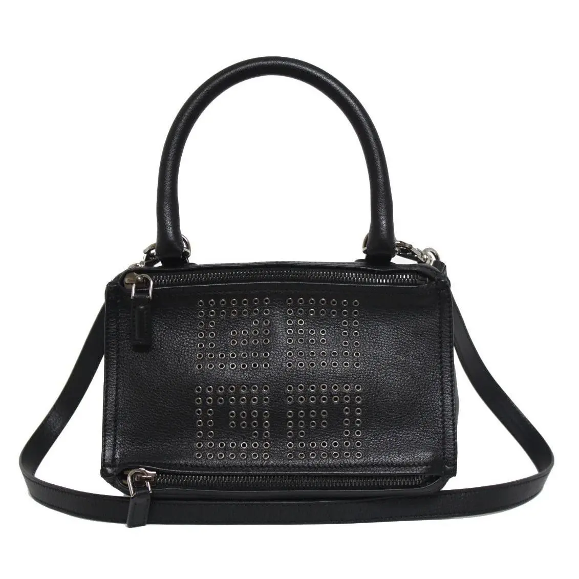 Givenchy Small 4G Black Logo Grained Leather Pandora Messenger Bag