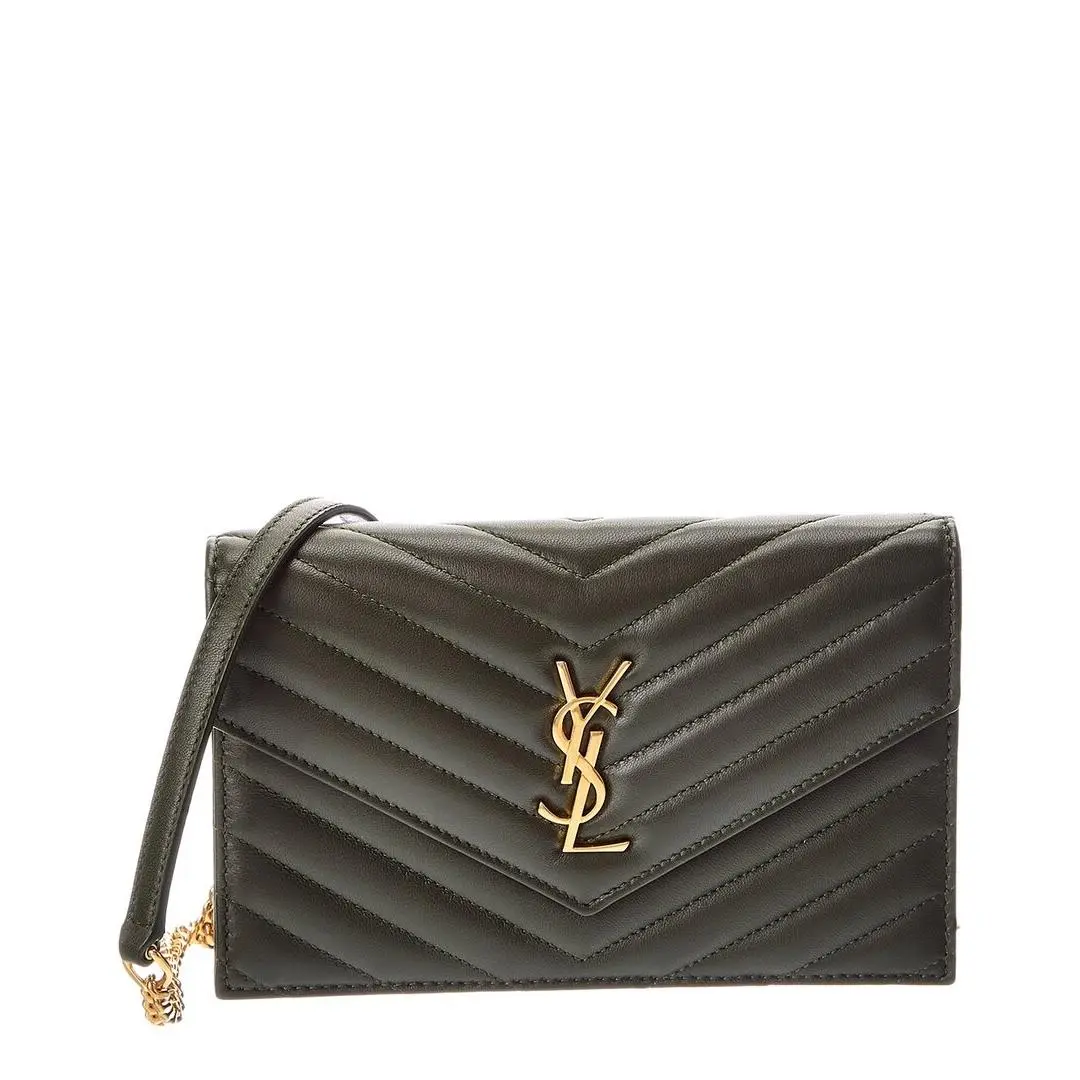 Saint Laurent Cassandra Leather Wallet On Chain Women`s Green