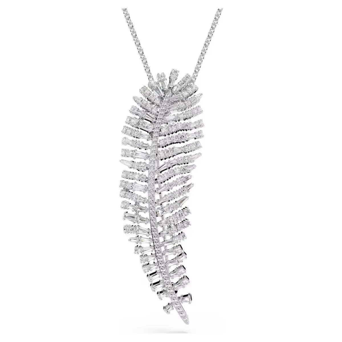 Zirconia Vienna Pendant Brooch Feather White Rhodium Plated 5749209 by Swarovski