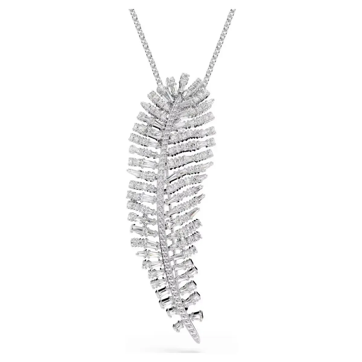 Swarovski Zirconia Vienna Pendant Brooch Feather White Rhodium Plated 5749209