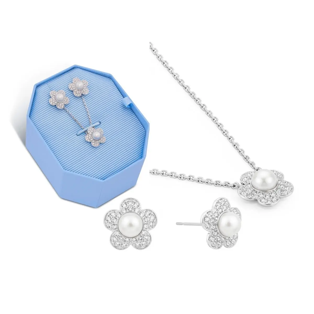 Ariana Grande x  5749180 White Crystal Pearl Earrings Necklace Set by Swarovski