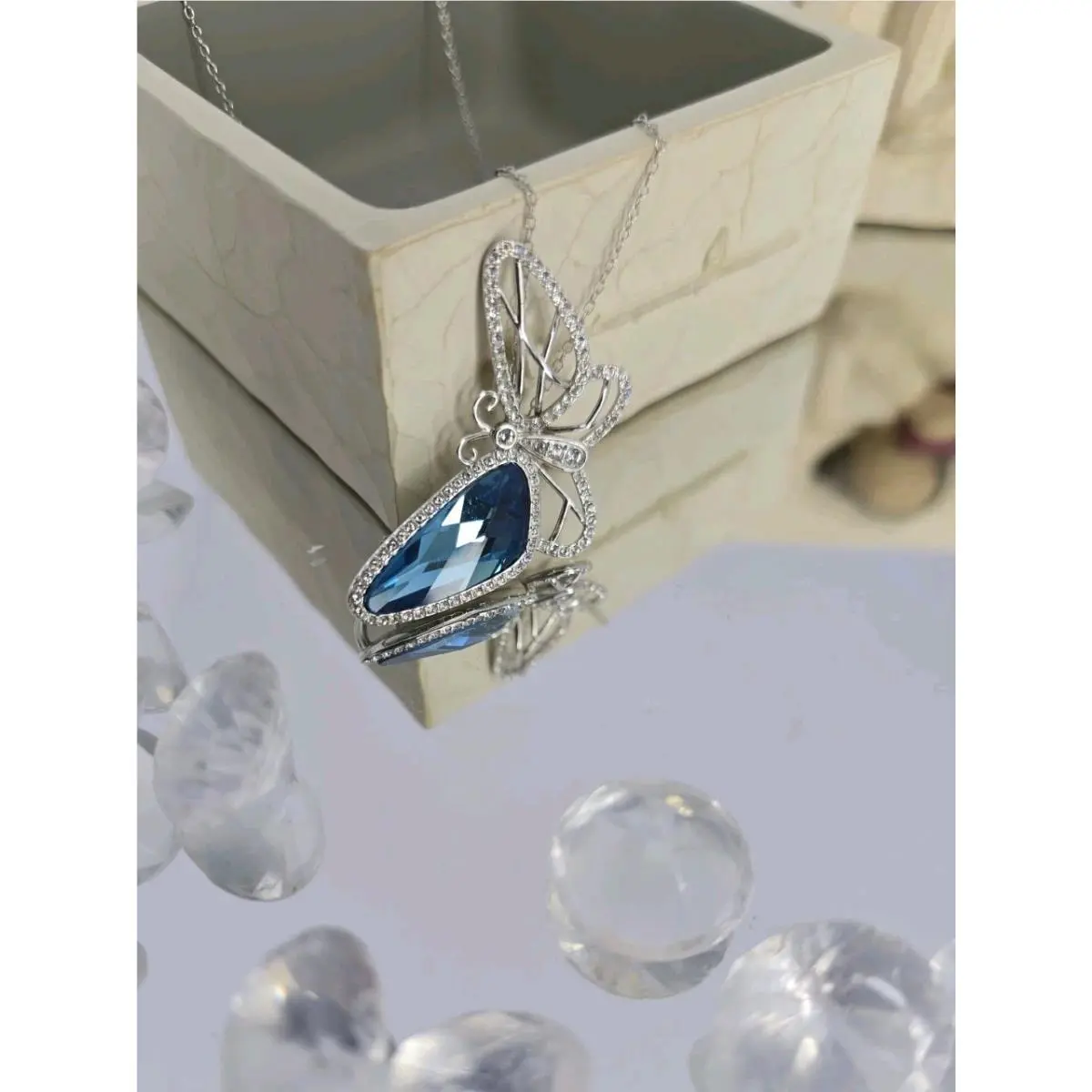Ornate Sterling Silver Blue Butterfly Pendant W/swarovski Crystal Necklace JN by Swarovski