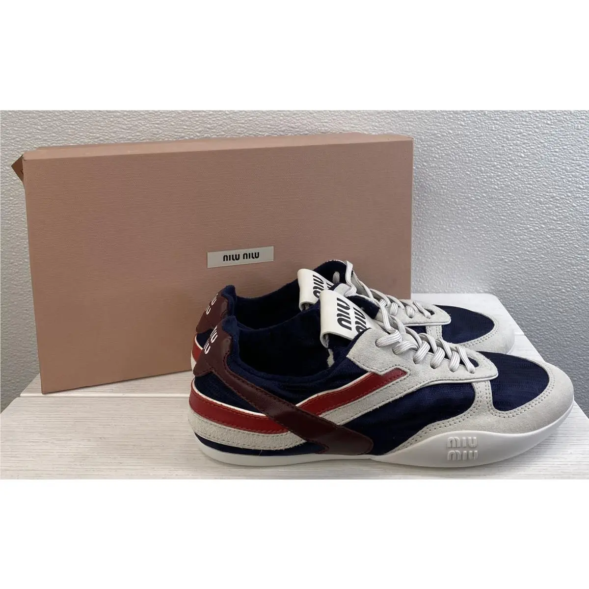 Miu Miu Gymnasium Womens US7 EU37 Baltic Blue Technical Fabric/suede Sneakers