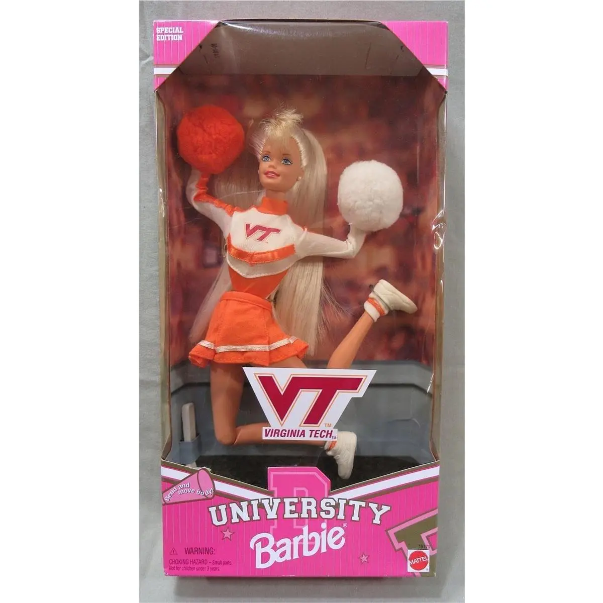 Barbie Cheerleader Virginia Tech University 1996 Mattel Blonde Edition