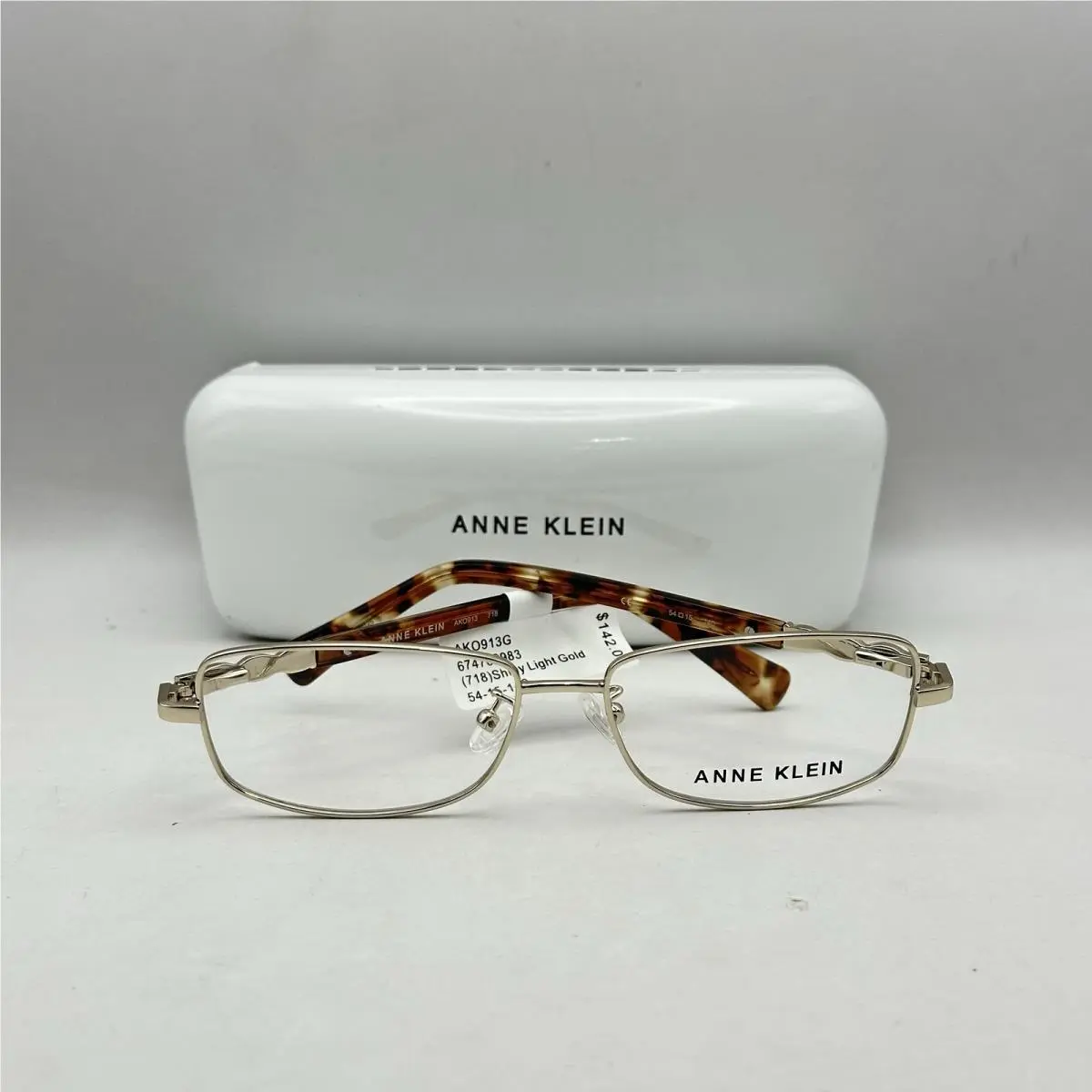 Anne Klein Womens Rectangle Thin Metal Full Rim Eyeglasses AK913G Light Gold