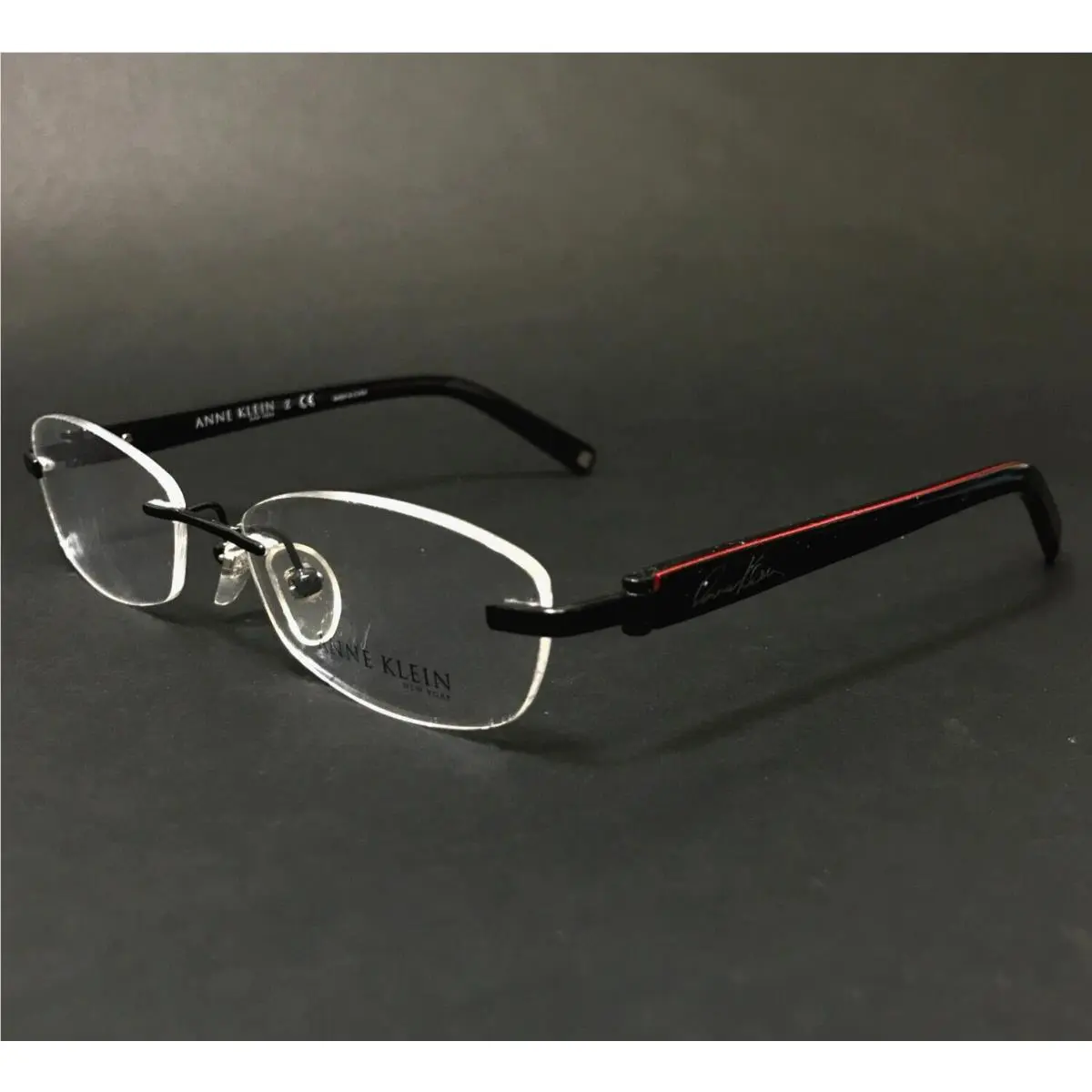 Anne Klein Eyeglasses Frames AK 9123 490 Black Red Cat Eye Rimless 51-17-135