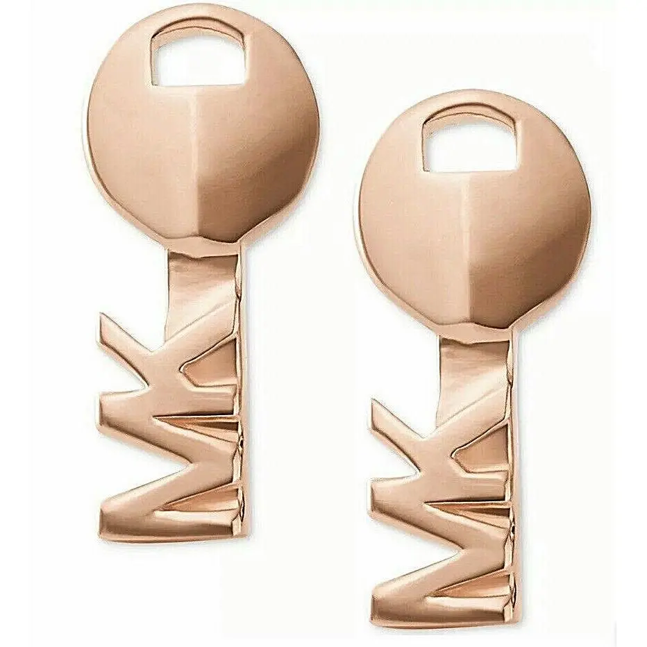 14K Rose Gold-tone Sterling Silver Mini MK Logo Key Earrings by Michael Kors