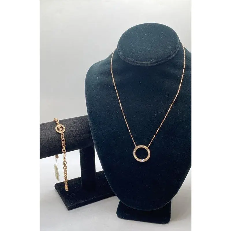 Gold Tone CZ Pave MK Logo Jewelry Set Necklace Bracelet by Michael Kors