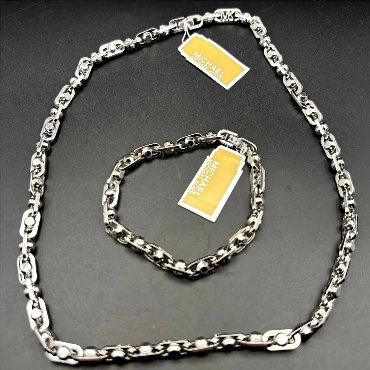 Astor Link Bracelet Necklace Set Silver Tone Womens Jewelry Nibwt by Michael Kors
