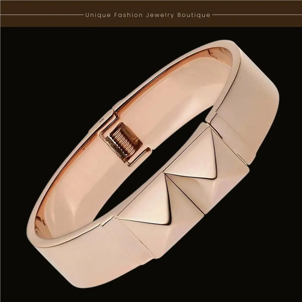 18K Rose Gold Plated  Hinged Bangle Bracelet Pyramid Signed by Michael Kors
