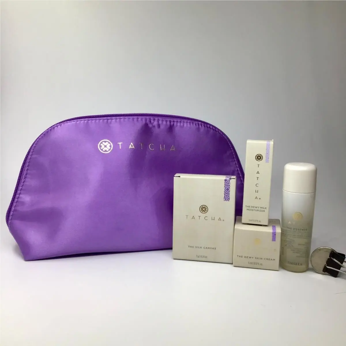 4PC Tatcha Sample Set + Bag - Essence Silk Canvas Dewy Milk Dewy Sk
