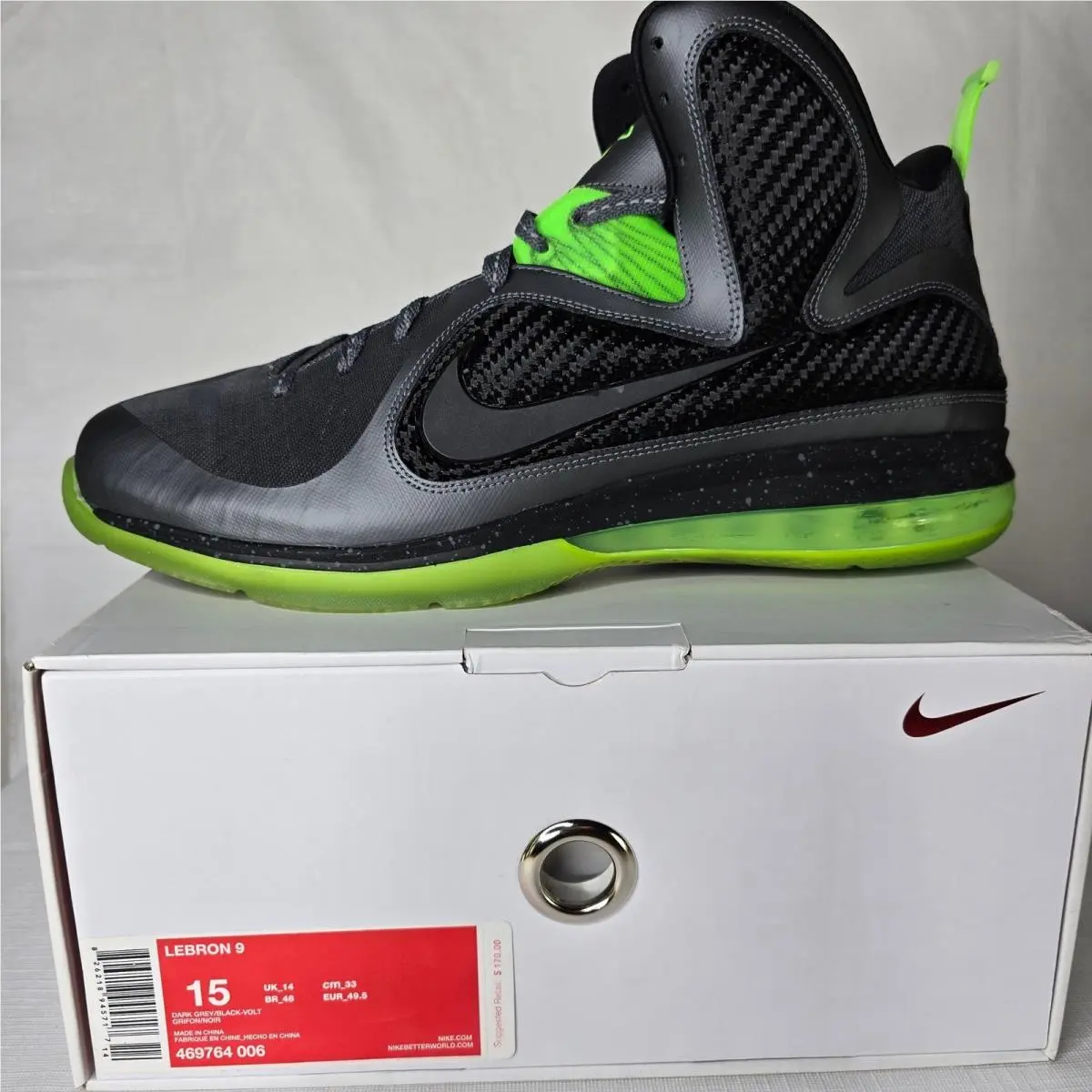 Nike Lebron 9 King James Dark Grey Volt Carbon Fiber Men’s Sz 15 Rare