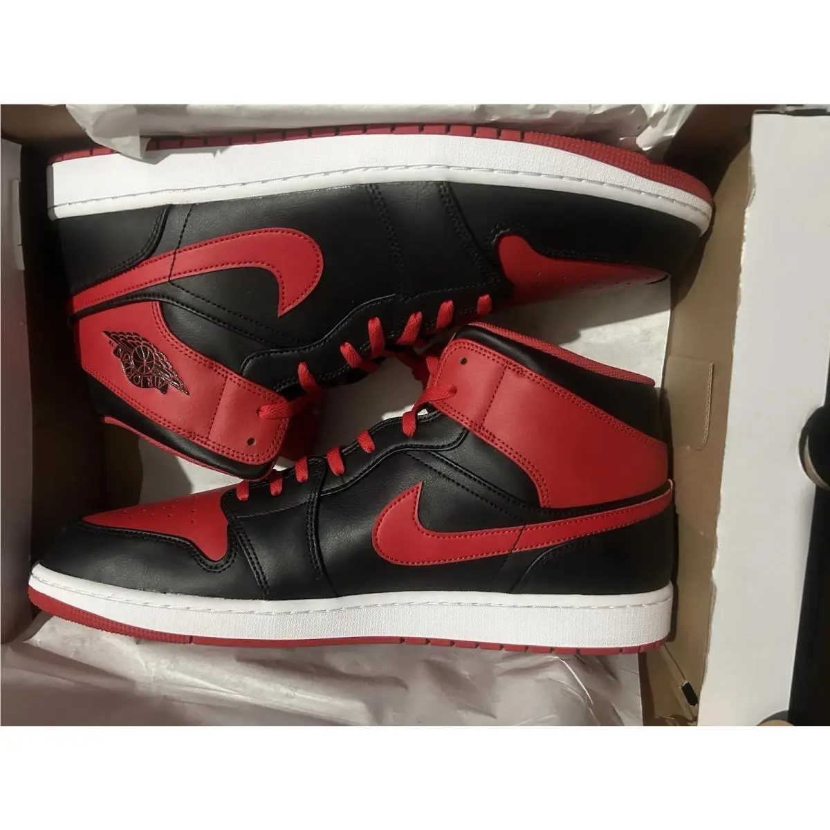 Nike Men`s Jordan 1 Mid Sneaker Black Fire Red White 18
