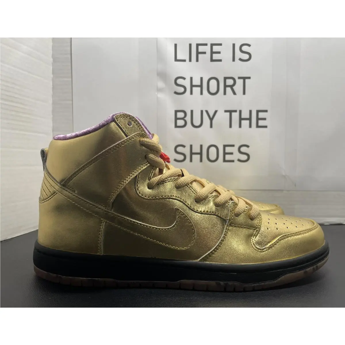 Nike SB Dunk High 2018 Humidity Trumpet Metallic Gold AV4168 776 Men`s Size 10.5