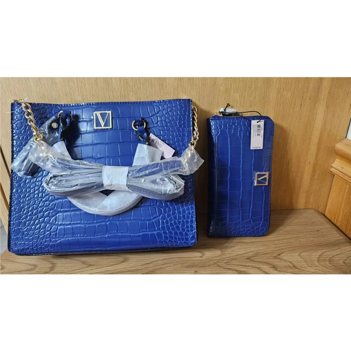 Victoria’s Secret Structured Satchel Bag Wallet Sapphire Croc Blue 2 Piece Set