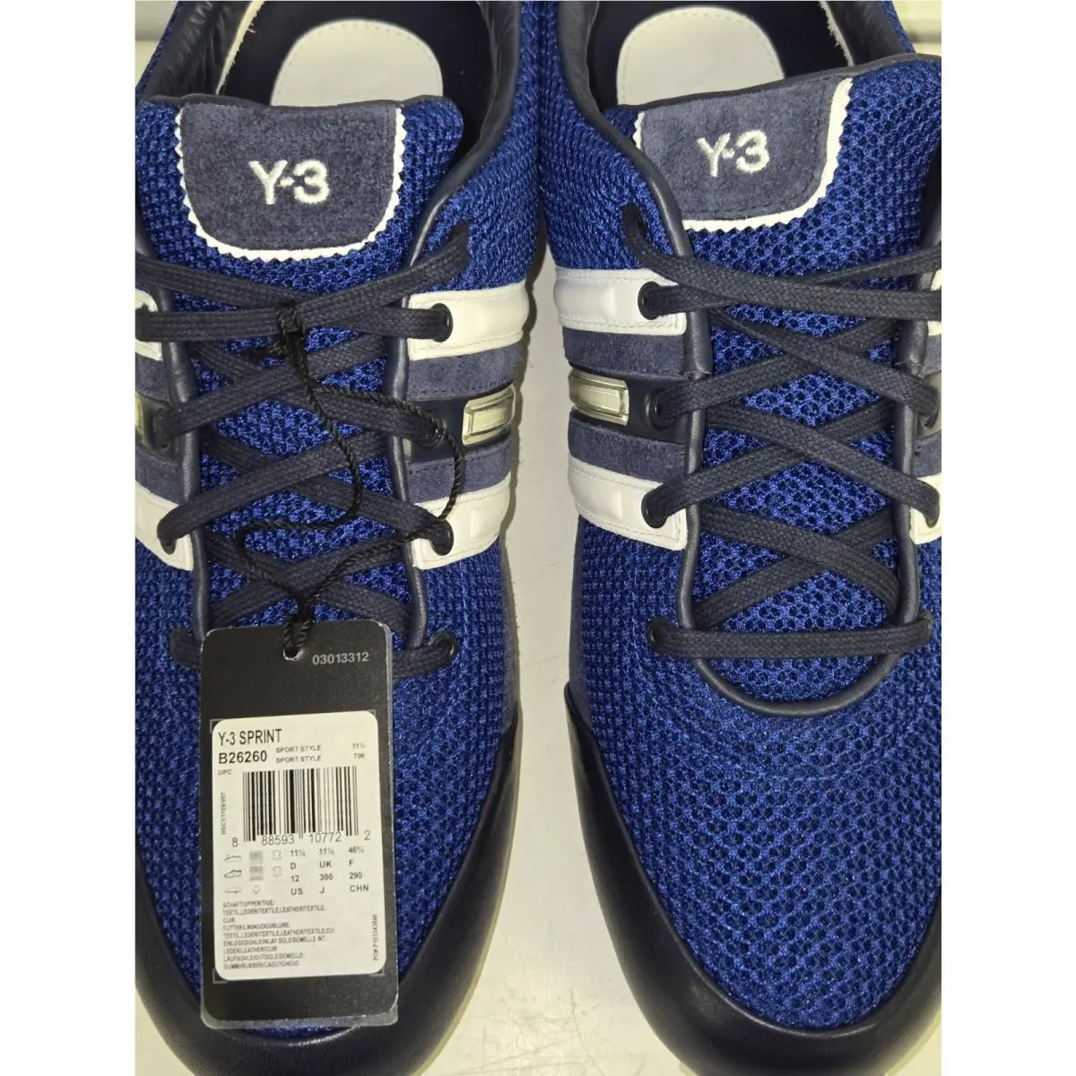 Adidas Rare Y-3 Yohji Yamamoto Sprint Blue White Mesh Suede Sneakers Men`s 12