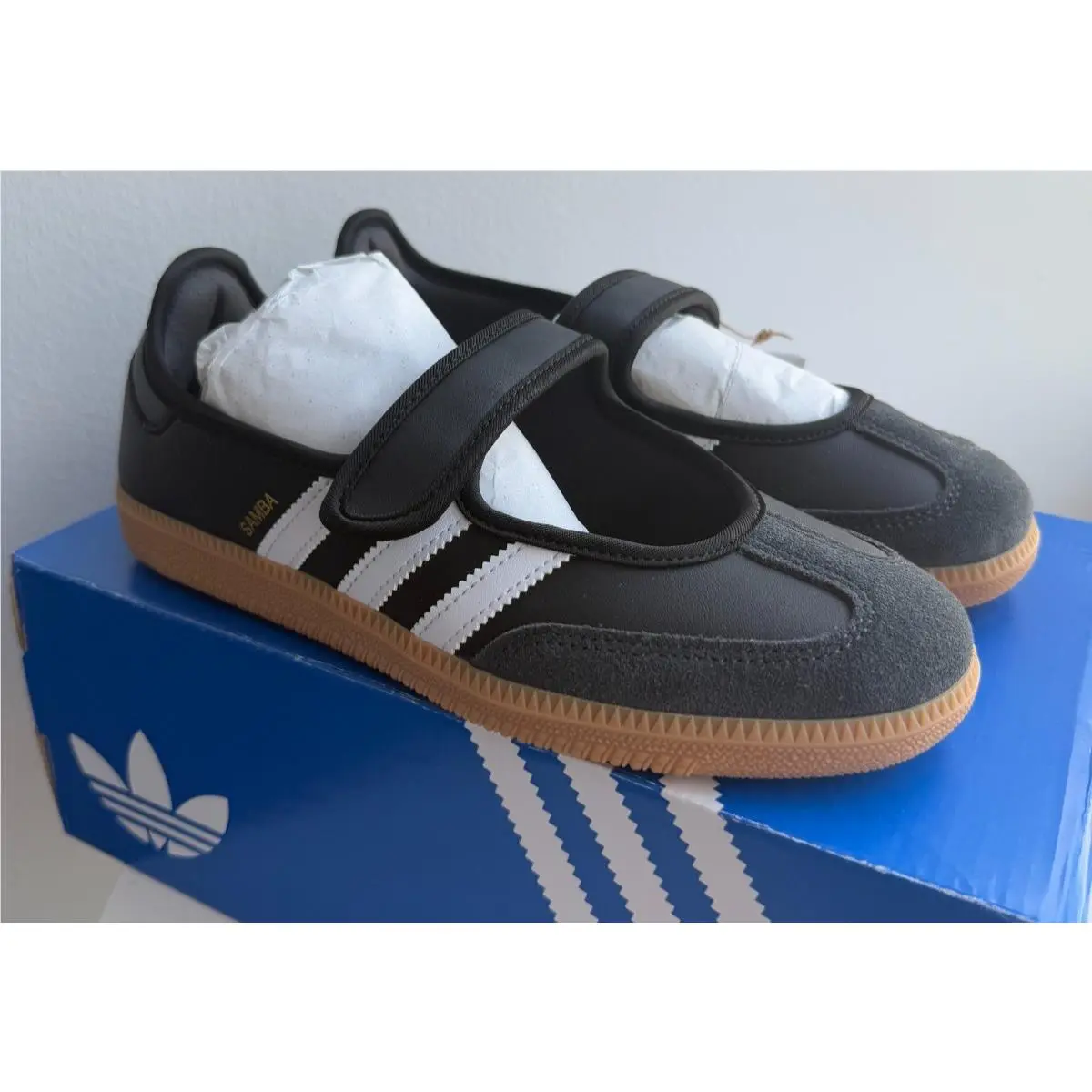 Adidas Samba Jane Y6 Women 7.5 Black White Gum Mary Jane Sneakers