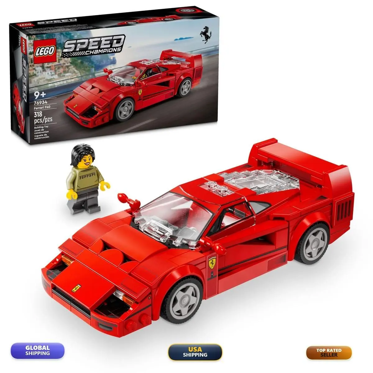Lego Speed Champions Ferrari F40 Supercar Toy Car Model Building Set Driver