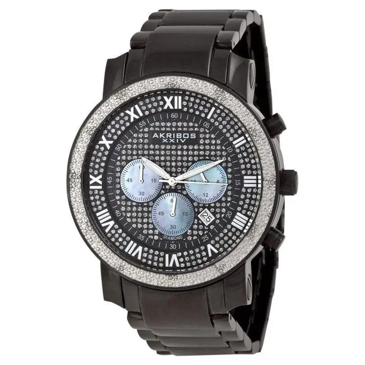 Akribos Xxiv AK439BK Chronograph Date Gmt Diamond Bezel Black Mens Watch by Akribos XXIV
