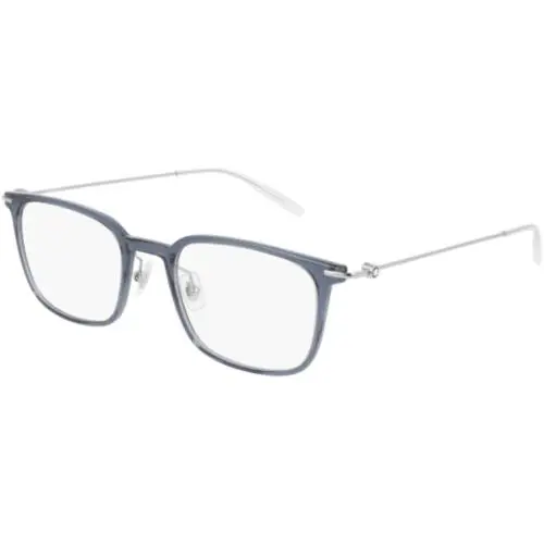 MB 0100 O-004 Blue / Transparent Silver 004 Size 52 Eyeglasses by Montblanc