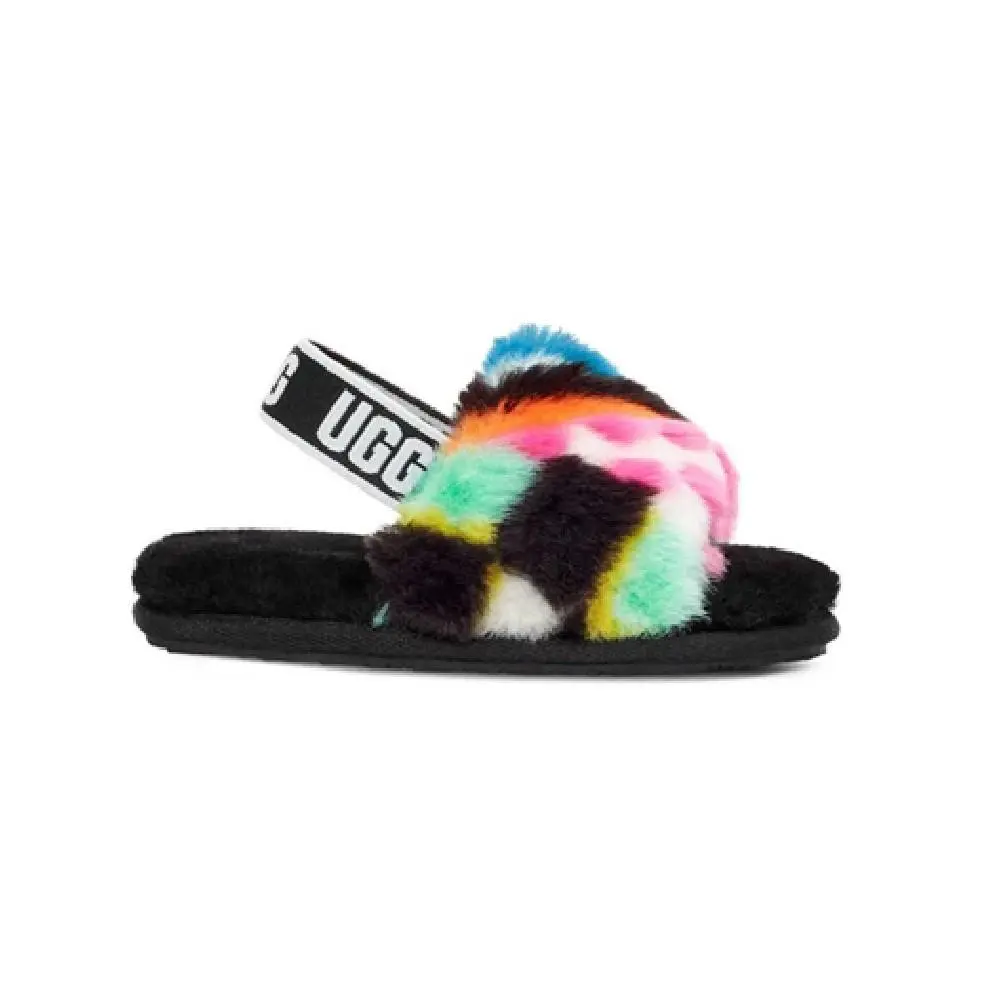 Toddler`s Ugg Fluff Yeah Slide Checks Black Multi 1130391T-BLKM
