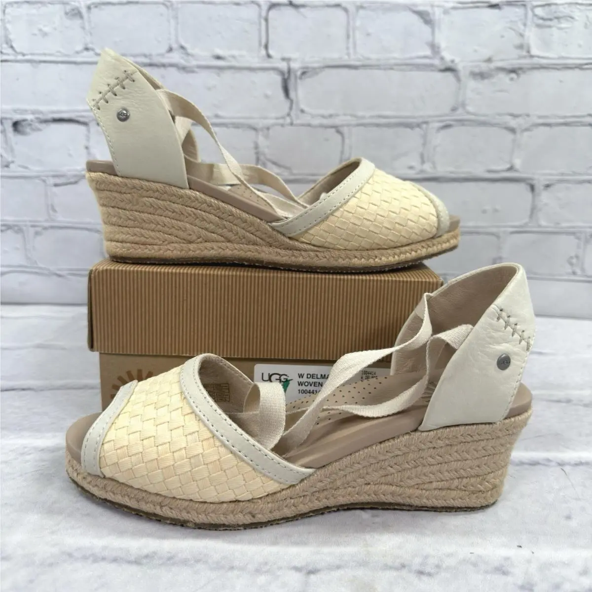 Ugg Delmar Wedge Espadrille Sandals Womens 7 Cream Woven Platform Summer
