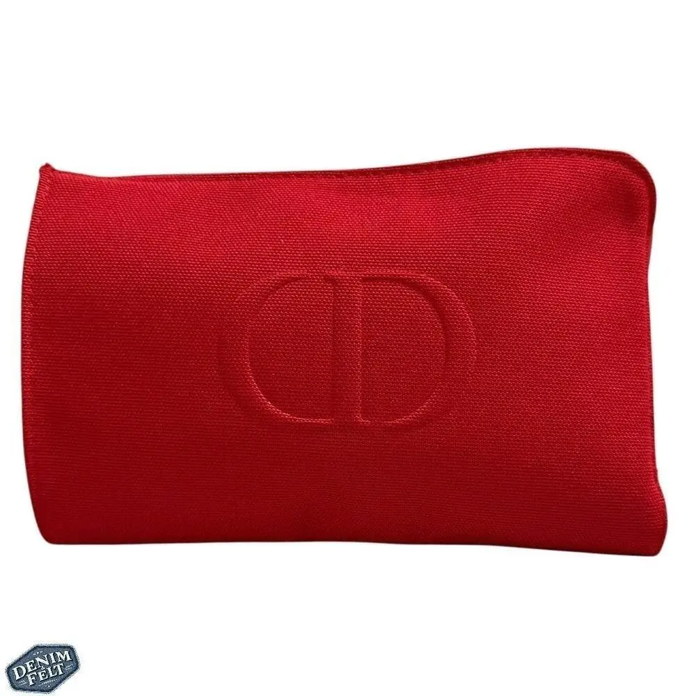 Christian Dior Beauté Red Canvas Travel Cosmetic Pouch – Embossed CD Logo
