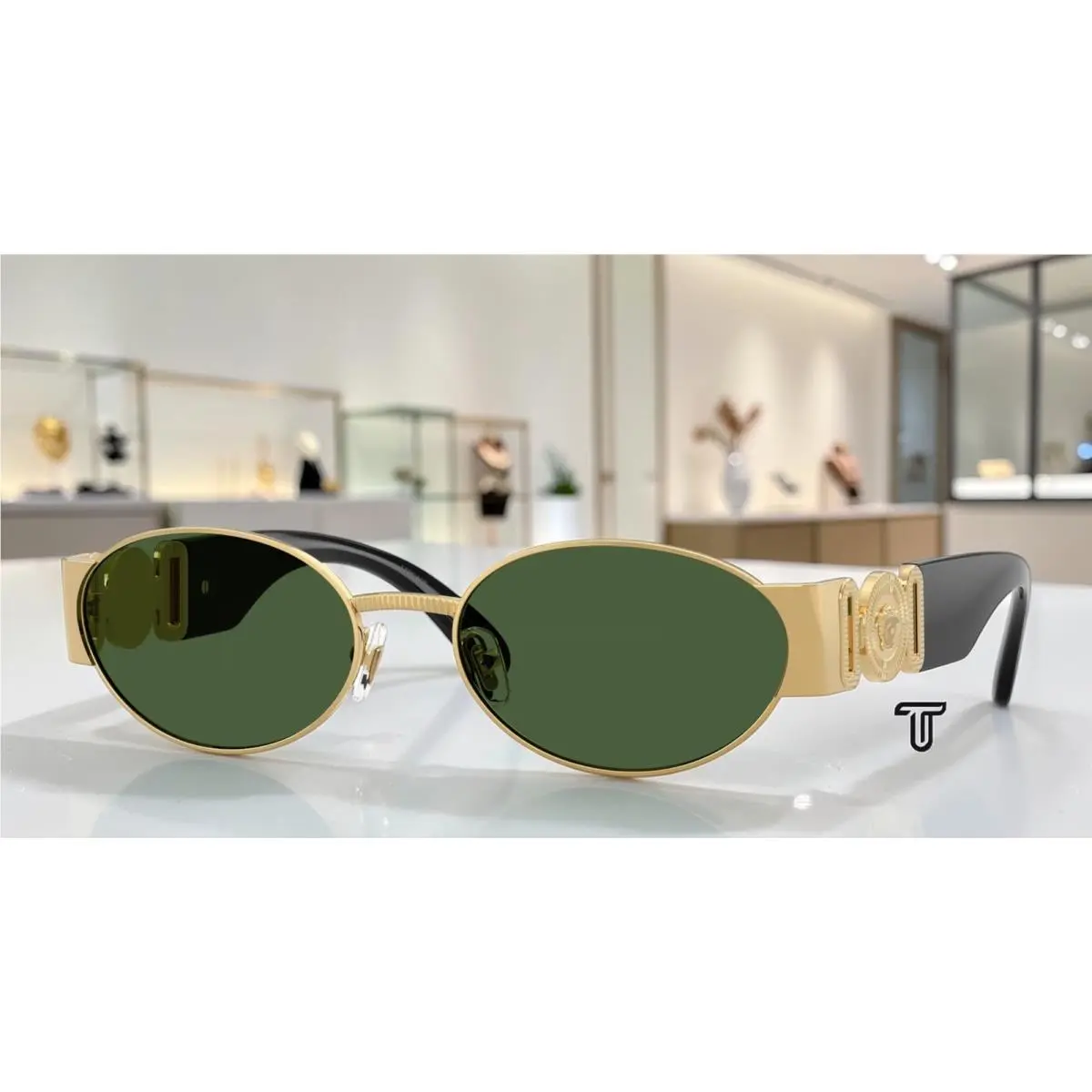 Versace VE2299 100271 Gold Dark Green 56 mm Men`s Sunglasses