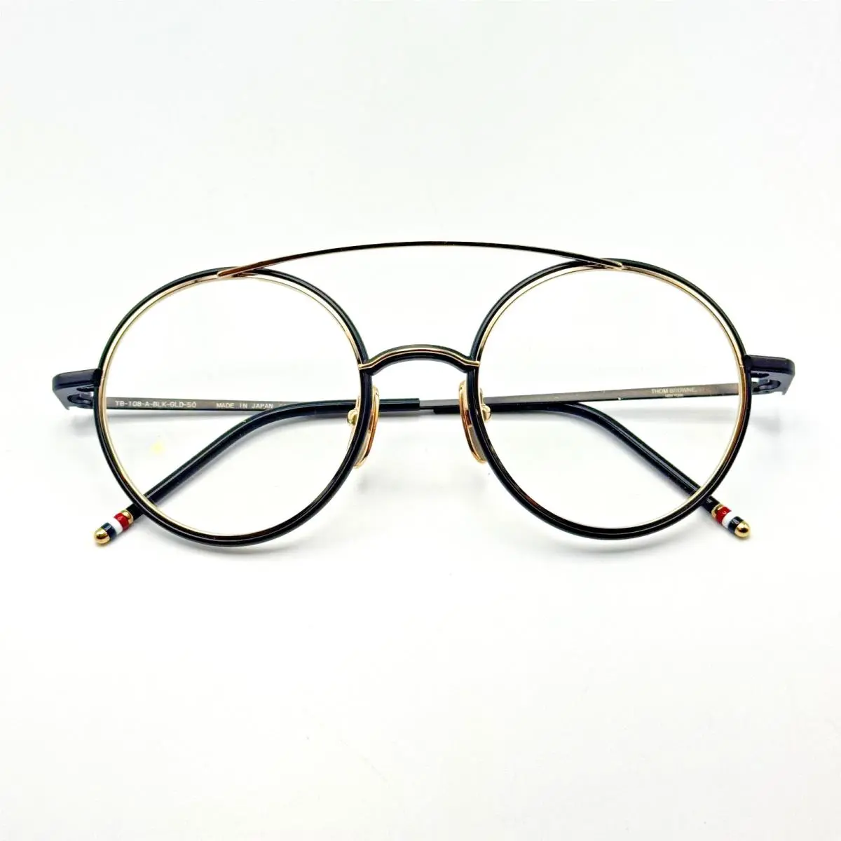 Thom Browne Eyeglasses Frames TB-108-A Black Gold Round Frame 50-21-141