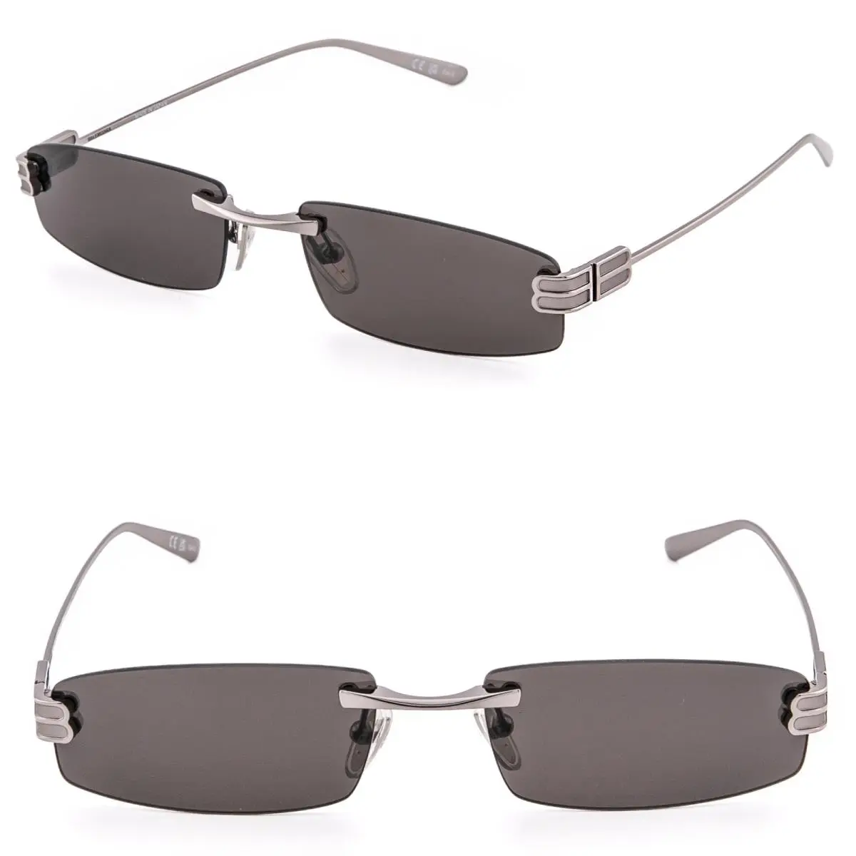 Balenciaga BB0488S BB Logo Ruthenium Black 0488 Rimless Metal Sunglasses 001