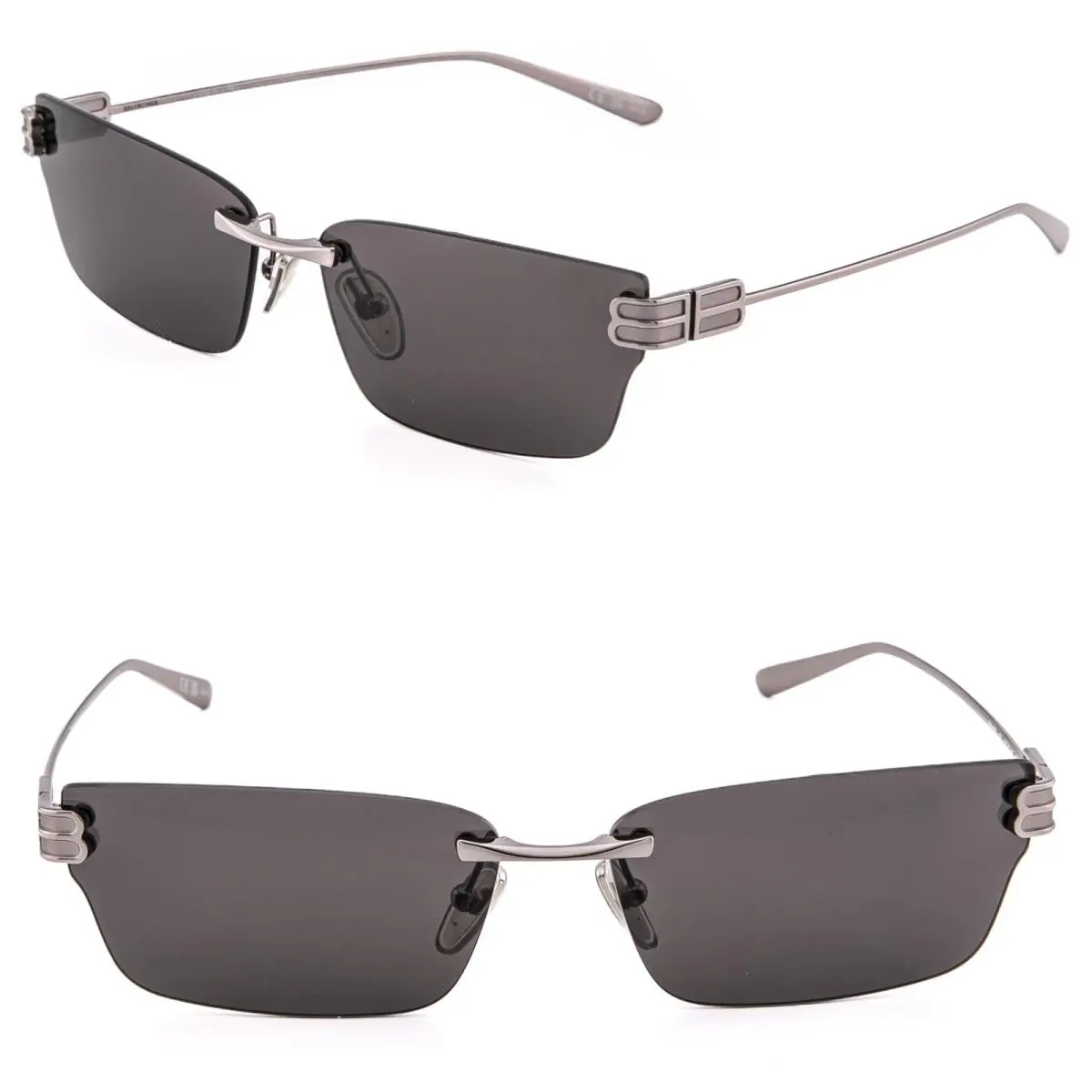 Balenciaga BB0487S BB Logo Ruthenium Gray 0487 Rimless Metal Sunglasses 001