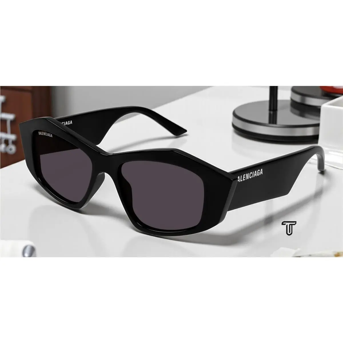 Balenciaga BB0106S 001 Cat Eye Acetate Black Grey 52 mm Women`s Sunglasses