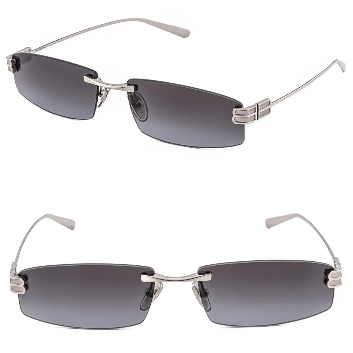 Balenciaga BB0488S BB Logo Silver Gray 0488 Rimless Metal Unisex Sunglasses 006