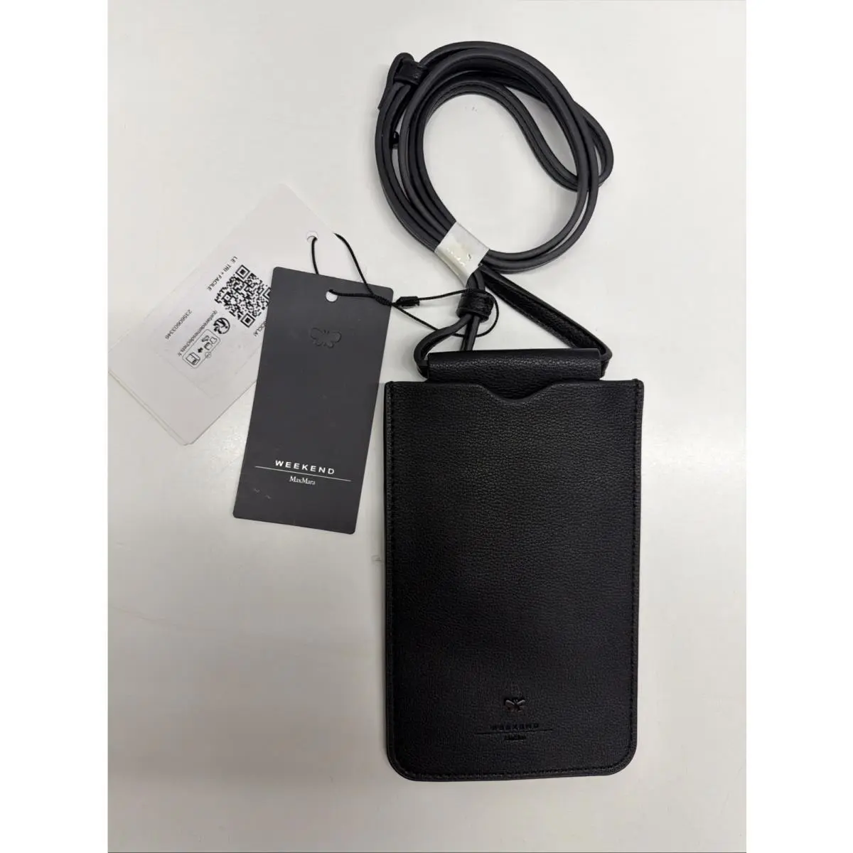 Max Mara Weekend Mobile Phone Holder Leather Crossbody Purse Bag Pouch Black