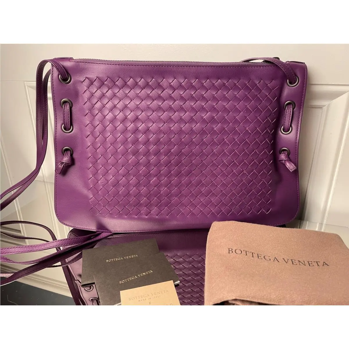 Bottega Veneta Women`s Shoulder Bag 623963 Purple Intrecciato Nappa Leather